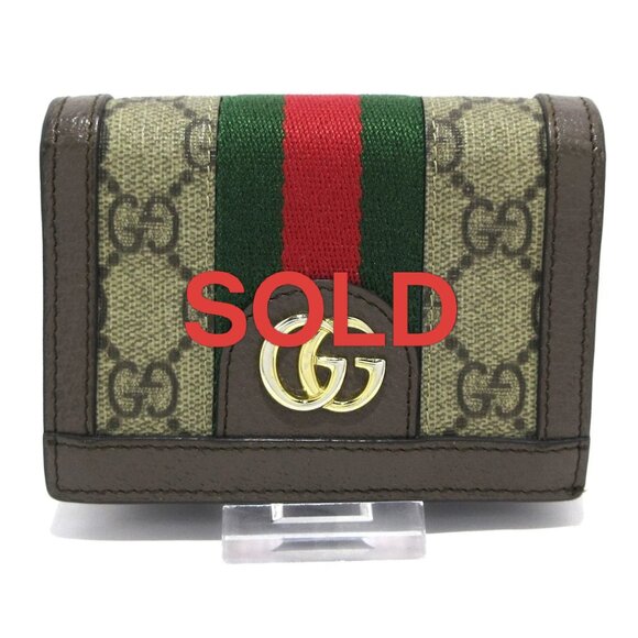 GUCCI Ophidia Beige Dark Brown Multi PVC Leather - Bifold Wallet 462-050825 - Picture 1 of 8